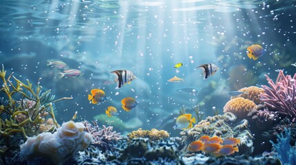 Obraz premium Vibrant Underwater Scene with Colorful Fish and Coral