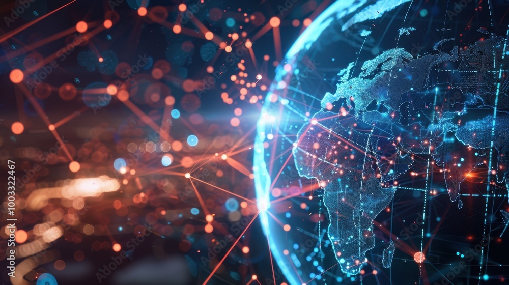 Poster global network connections and data flow visualization