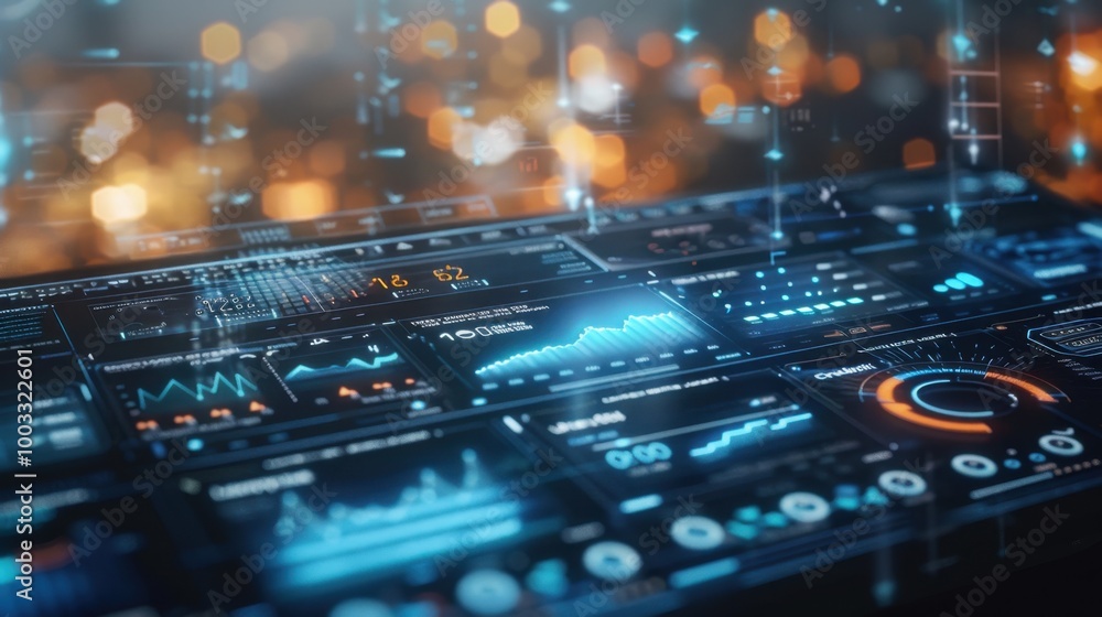 Poster futuristic data visualizations on digital interface