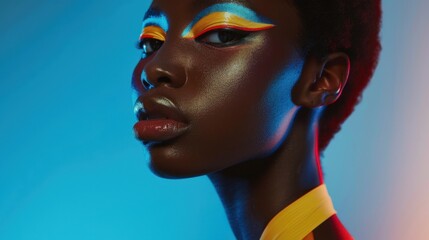 Vibrant Makeup Portrait with Bold Colors and Contrast