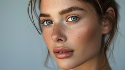 Fototapeta premium Natural Beauty Portrait with Freckles and Blue Eyes