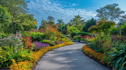 Obraz premium Colorful Pathway Through Lush Garden Landscape