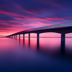 Elegant architecture of bridge silhouetted against vibrant sunset sky picture