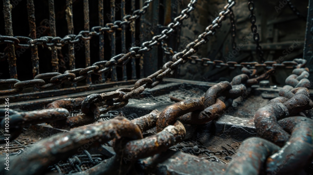 Aufkleber rusty chains in abandoned dungeon setting
