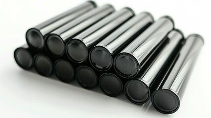 Stack of Black Cylindrical Containers