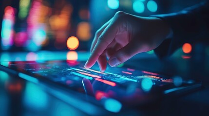 A consultant&acirc;&euro;&trade;s hand adjusting the brightness on a tablet during a business presentation, tablet settings, consulting technology