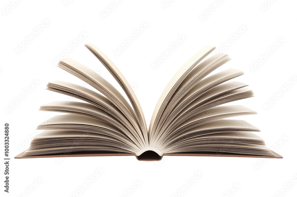 Poster an open book displaying its pages with a slight curve, set against a white background. isolated on t