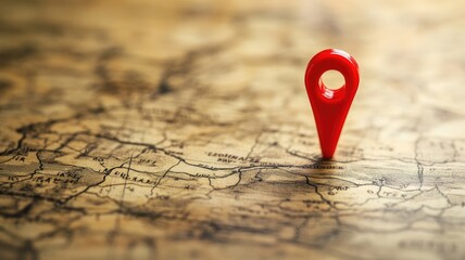Red map marker pin on old
