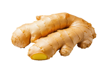 Fresh ginger root on a white isolated background, showcasing its unique texture and shape. isolated on transparent background.