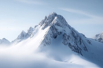 Fototapeta premium Snowy Mountain Peak Under a Clear Blue Sky