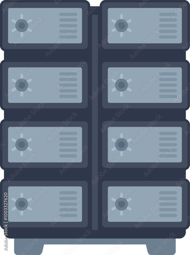 Poster powerful server rack storing and processing data with security lock, concept of data protection and 
