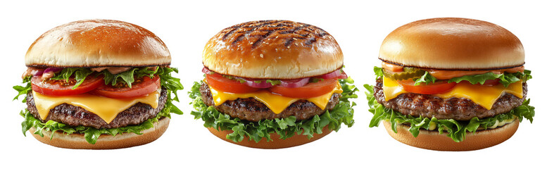Delicious Gourmet Burgers with Fresh Ingredients Isolated on Transparent Background