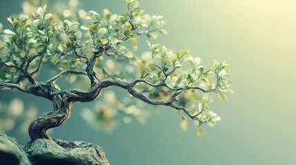 small bonsai tree with twisted branches on