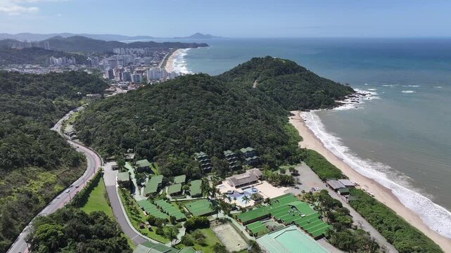 Careca Hill At Balneario Camboriu In Santa Catarina Brazil. Beach Landscape. Panoramic View. Highrise Buildings. Careca Hill At Balneario Camboriu In Santa Catarina Brazil. 