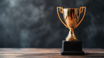 Golden Champion Trophy Placed on Wooden Table
