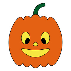 Pumpkin. Cute grimace with smile on face. Orange vegetable. Color vector illustration. Isolated white background. Halloween symbol. Idea for web design