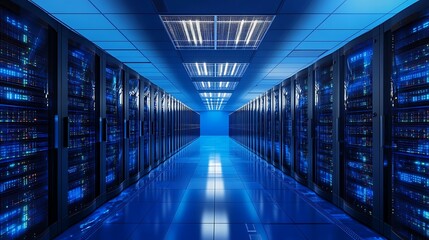 Fototapeta premium Futuristic data center displaying organized rows of illuminated servers image