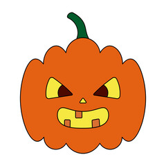 Pumpkin. Toothy grimace. Orange vegetable. Color vector illustration. Isolated white background. Angry expression with bared teeth. Halloween symbol. Idea for web design.