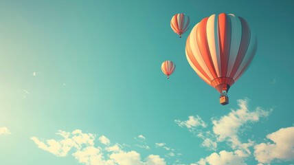 Naklejka premium Multiple hot air balloons floating in clear blue sky