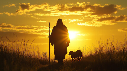 Christianity, Jesus Christ is often depicted as shepherd who cares for his flock, symbolizing faith and religion through imagery of lamb, pasture, emphasized in Bible and within church community.