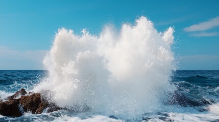 Fototapeta premium Dramatic Ocean Wave Crashing Against Rocks