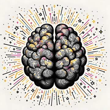 Abstract illustration of a brain exploding with creative energy