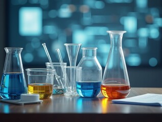 Scientific and science tools on a meeting table representing the role of scientific advisory boards in business strategy and innovation in industry at top level of management background