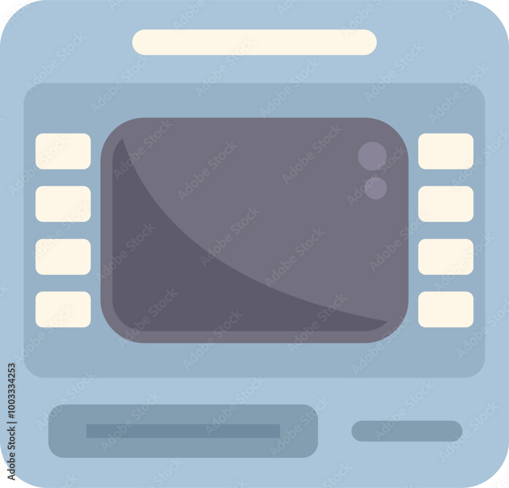 Poster atm machine display showing a financial transaction processing, with buttons and a screen