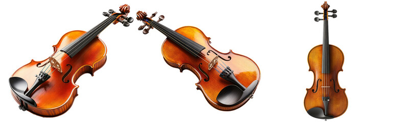 Fototapeta premium Elegant Violins in Different Styles and Positions Isolated on Transparent Background