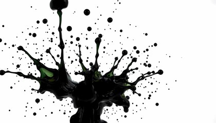 Abstract Black Ink Explosion with Jagged Liquid Patterns, Photorealistic Texture on Transparent