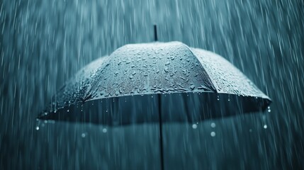 Umbrella in Heavy Rain Dark Sky Water Drops Wet Rainy Day