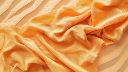 Obraz premium Soft orange fabric with textured pattern draped on beige surface