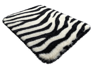 Animal print floor rug with a zebra stripe pattern featuring black and white colors