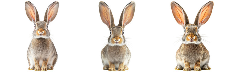 Fototapeta premium Cute Rabbits Sitting with Large Ears and Soft Fur Isolated on Transparent Background