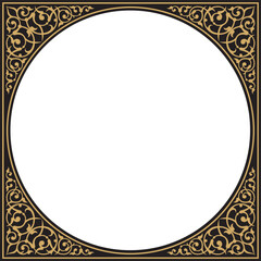 Vector illustration of gold ornamental design pattern on square frame border, suitable for calligraphy, invitation cards, frame decoration, used with text placement in the center