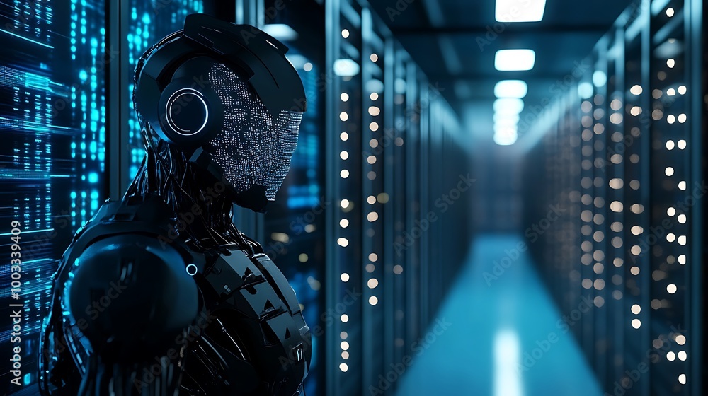 Aufkleber robot in a high-tech data center with advanced server infrastructure picture