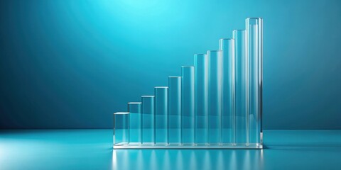 Obraz premium Radial and column graph in glassmorphism style on blue background , render, chart, data visualization,glass effect