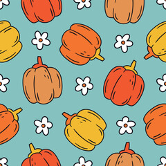 Floral Pumpkin Seamless Pattern Fall Pumpkin Background