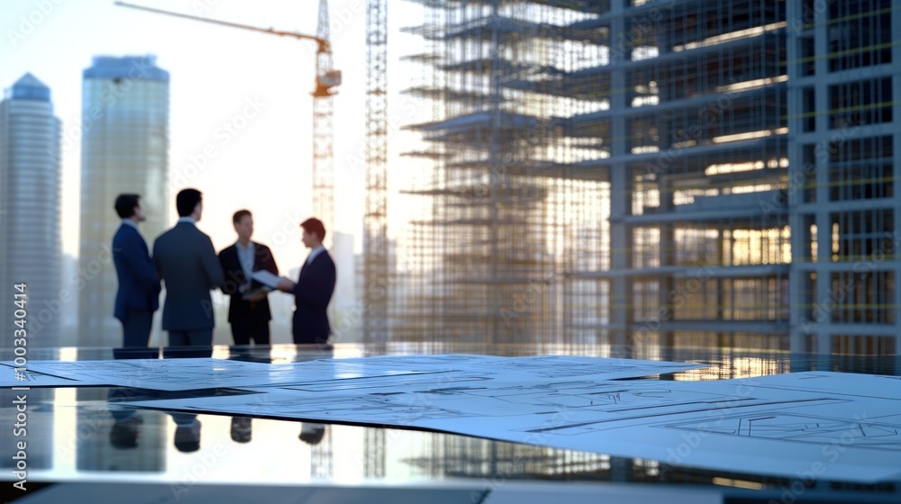 Wall mural generate a photo realistic image of the change management process for a construction project, with c