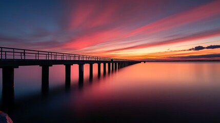 Scenic view of charming bridge over still water at dusk picture