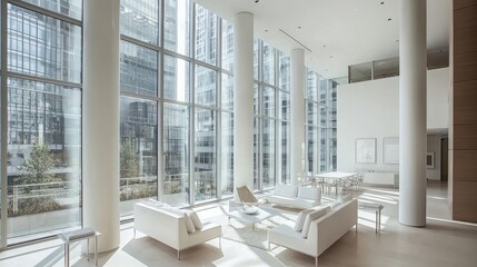 Fototapeta premium Modern Living Room with City View