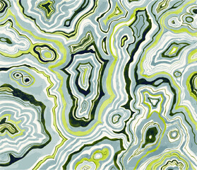  abstract watercolor painting of an agate geode with green, blue, and white patterns.