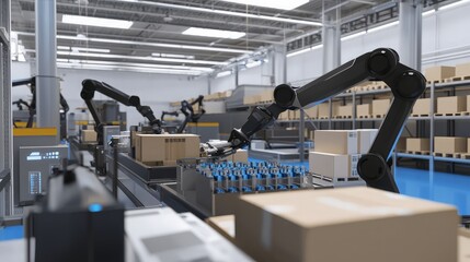 Fototapeta premium Automated Warehouse with Robotic Arms