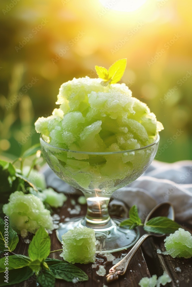 Canvas Prints A refreshing green dessert on a warm summer day. AI.