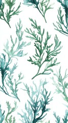 Watercolor seaweed pattern on white background