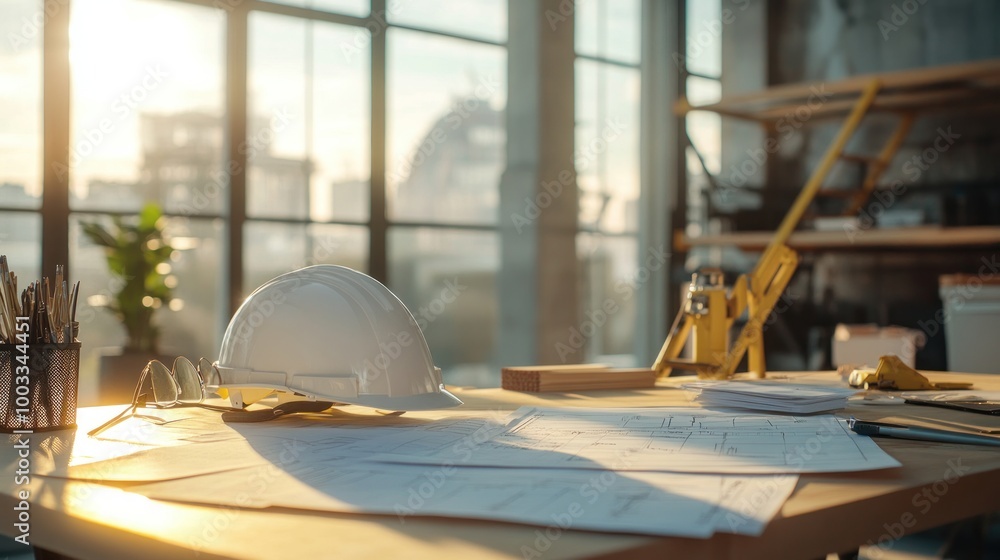 Wall mural generate a photo realistic image of a resource allocation meeting for a construction project, with r
