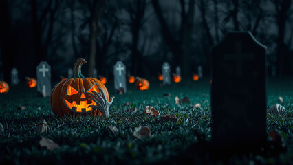 Graveyard Jack-O'-Lantern with Creeping Hand