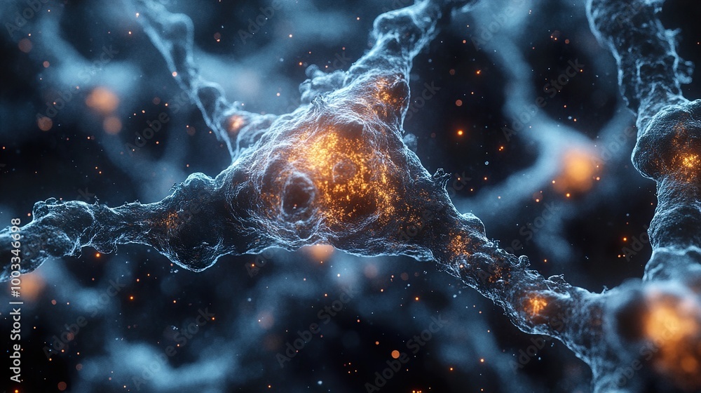 Wall mural abstract neuron network: a glowing 3d rendering