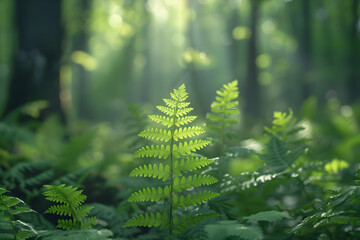 Green Fern in Forest Sunlight - Nature Photography