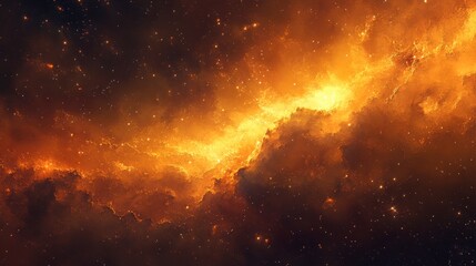 Fototapeta premium A nebula in shades of gold and orange, with distant stars shining through the glowing clouds of gas.